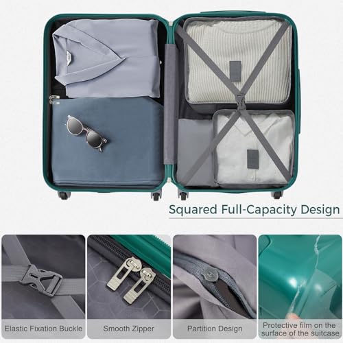 Durable ABS Hardshell Luggage Set - 3-Piece Lightweight Suitcase Set with 360° Wheels & Secure Lock - Dark Green (20'', 24'', 28'')4