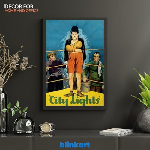 Image of BLINKART City Lights (1931) Movie Poster Frame 12x18 Inch | Premium 300 GSM Paper Wall Print | Vintage Film Artwork for Home, Bedroom, Living Room, Office | Framed Photo Decor