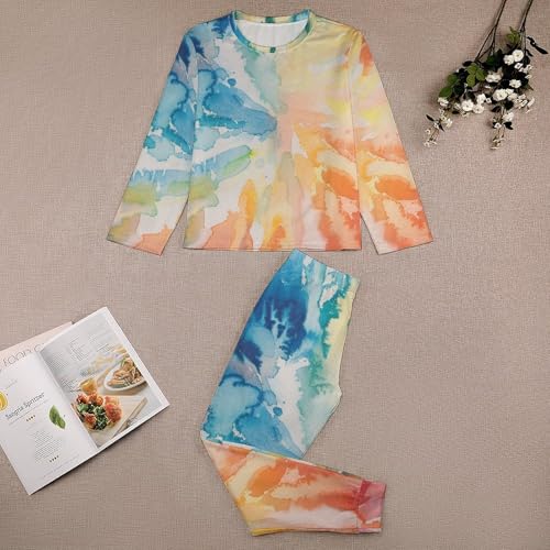 Watercolor Rainbow Tie DyeBoys Casual Comfort Pajamas, Long Sleeve Pajama Set110CM3