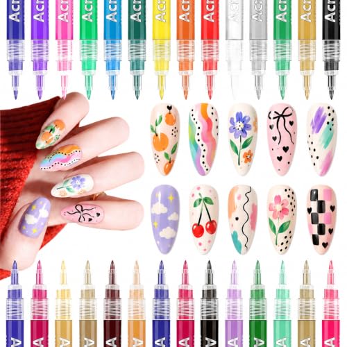 28 Color Nail Art Pens for Painting Nails, 2026 0.7 MM Nail Polish Pens Set Drawing Point Liner Acrylic Painted Pen Kit, Waterproof Quick-drying Nail for DIY Design Manicure Tools