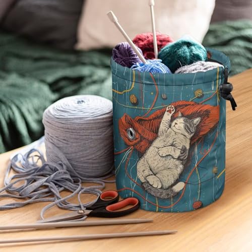 Image of Sellikakes Yarn Bag, Yarn Cat Knitting Crochet Bag Organizer Portable Crochet Storage Bag Yarn Holder Store Crocheting Project Needles Sewing Accessories