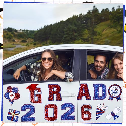 Image of Landhoow 30 Pcs Graduation Car Magnets 2026 Senior Graduation Car Decoration Bumper Sticker Congrats Grad Magnet Magnetic Refrigerator Decal for Grad Parade Party Supplies(Red, Blue)