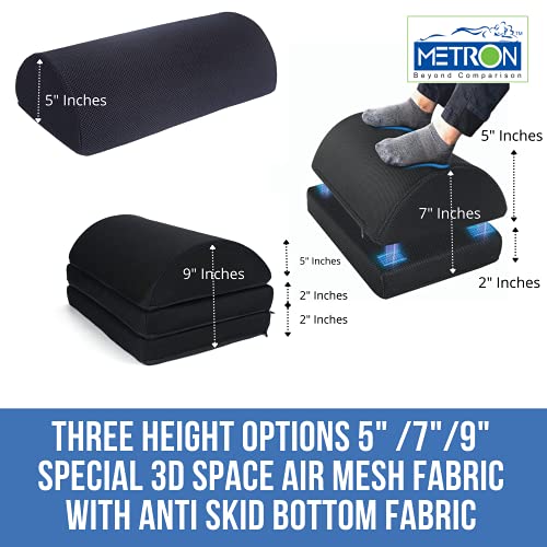 Image of Metron Adjustable Foot Rest for Under Desk - Ergonomic Foot Stool with 3 Height Settings (5 inch, 7 inch, 9 inch) Office Chair Leg Support for Pain Relief & Blood Circulation, Washable Non-Slip Cover