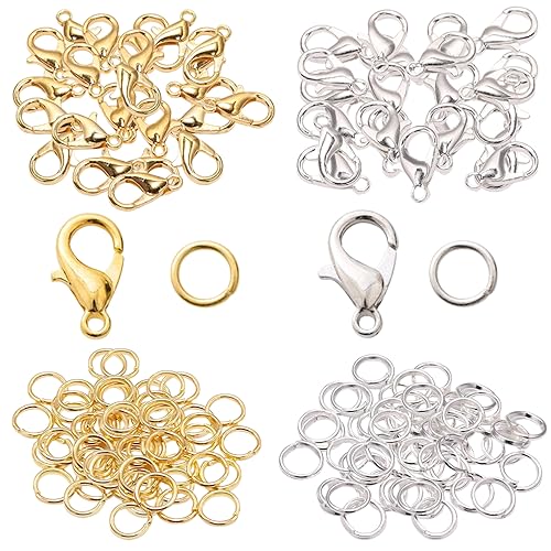 Pamtns Enganches para Pulseras 400 Piezas Cierres de Langosta y Anillos de Salto Abiertos Kit Cierres Pulseras Broches para Pulseras Conectores de Pulsera para Hacer Artesanales DIY Collar Pulsera