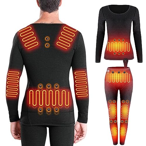 Thermal Underwear for Men Women, Graphene Heated Base Layer Long Johns, 12 Heating Pads+28 Energy Stones+4 Battery
