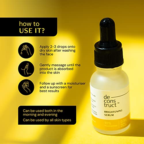 Image of Deconstruct Brightening Face Serum for Pigmentation & Dark Spots Removal | 10% Niacinamide + 0.3% Alpha Arbutin | Alpha arbutin face serum | Anti-pigmentation Face Serum For Men & Women | Reduces dark spots, acne marks, tan & freckles | Fragrance free, 30ml