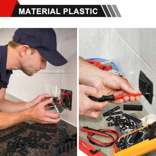 Image of Outlet Spacers for Electrical Box, 96 PCS Electrical Outlet spacers shims | Plastic Wall Plate Spacer, Tile Backsplash Shims for Loose Outlet, Switch Repair, Stackable, Black