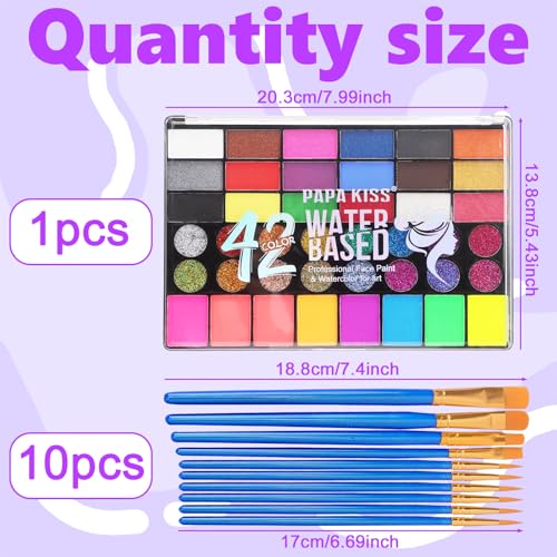Image of 42 Color Face Painting Kit, Water Activated Face Paint Kit, Safe for Sensitive Skin Easy to Use, With Stencils & Brushes, Facepaint Makeup Kit for Parties, Birthdays, Halloween
