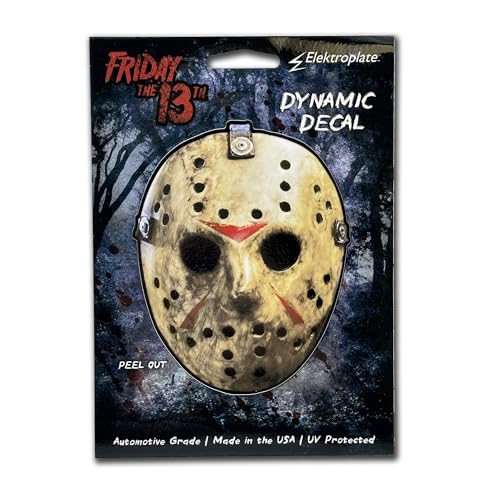 Image of Elektroplate Jason Voorhees Mask Dynamic Car Decal 4.25 inch | Officially Licensed Friday the 13th, Weatherproof Automotive Grade Horror Movie Vinyl Sticker for Water Bottle, Laptop & More