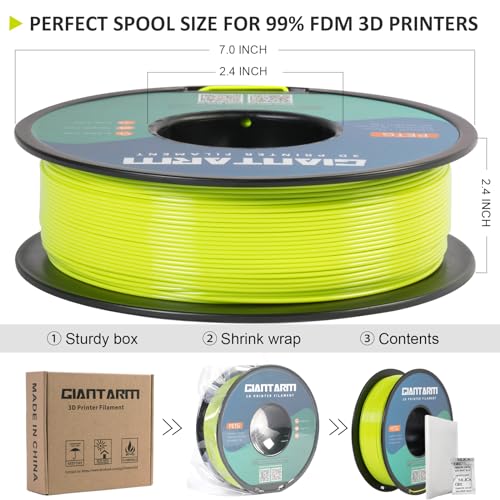 Image of GIANTARM PETG Filament 1.75, 3D Printer Filament PETG 1kg(2.2lb), Toughness Enhanced, Dimensional Accuracy + /-0.02mm, Vacuum Package (Apple Green)