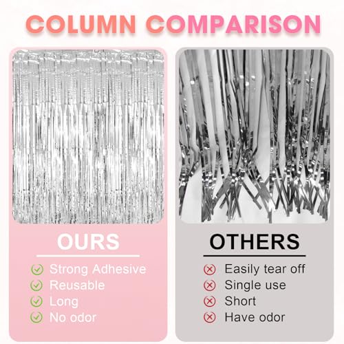 Image of Voircoloria 2 Pack Silver Tinsel Foil Fringe Curtains, Silver Party Decorations, Metallic Tinsel Party Streamers Backdrop for Birthday Baby Shower Graduation Wedding Bachelorette Party Decorations
