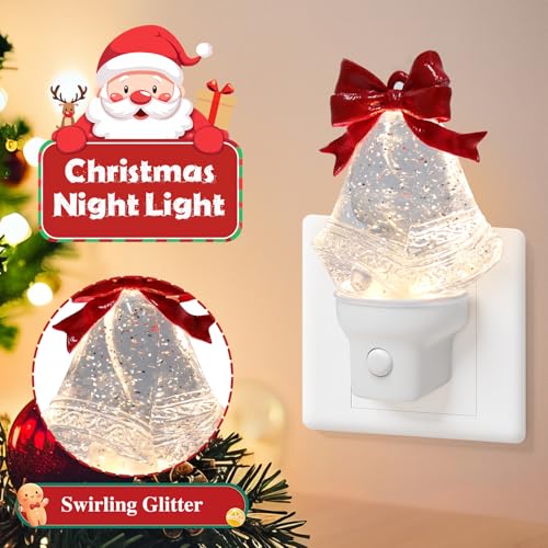 2 Pack Christmas Bell Night Light Plug into Wall Glitter  - image 2