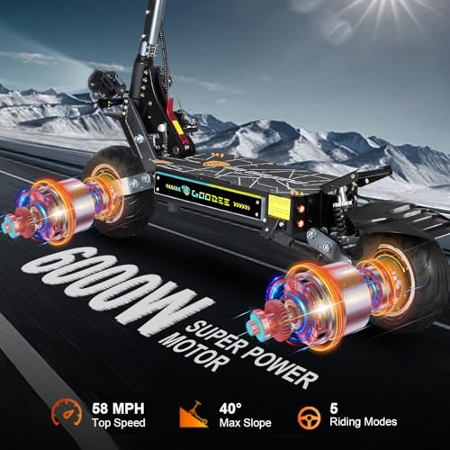 6000w Electric Scooter Dual Motor Up to 58 MPH, 60V35Ah