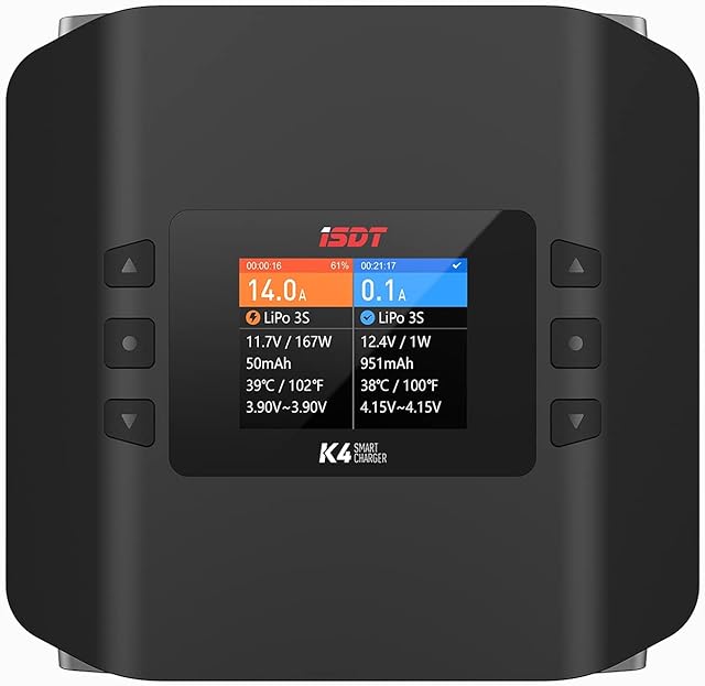 ISDT K4 LiPo Charge/Discharge Cycle Mode Charger,1-8S AC 400W DC 600Wx2 Smart Remote Mobile Operation Charger,Universal Charger for LiFe,LiIon,LiPo 1~8S;LiHv,ULiHv 1~7S;Pb 1~14S;NiMH/Cd 1~18S Battery
