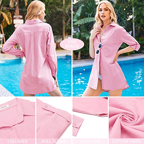 Image of HOTOUCH Women Boyfriend Shirts Button Down Long Sleeve Blouse Cuffed Sleeve Collared Shirt