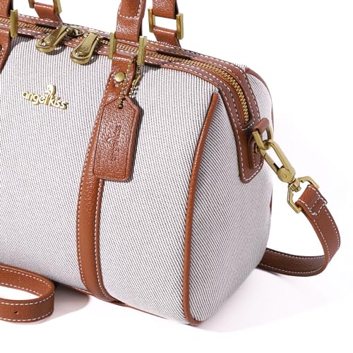 Image of Angel Kiss Women Satchel Purses and Handbags Vegan Leather Boston Barrel Bag Top Handle Shoulder Purse with Crossbody Strap | Vegan Leather