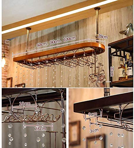 Support à verres à vin suspendu à l'envers en bois de 80 cm