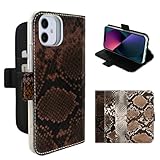 Koda | For iPhone 12mini 対応 ケース手帳型 本革 レザー 牛革 蛇 パイソン柄 ヘビ柄 耐衝撃 スマホケース ベルトあり 手帳ケース 保護カバー (カラー：ダークブラウン DarkBrown)