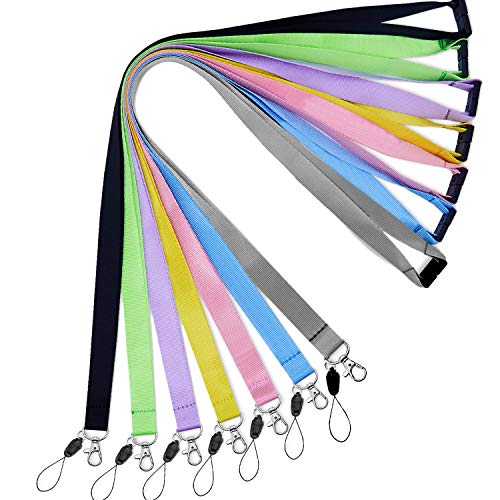 YOUOWO Lanyards 7 Pack,For Keys ID Badge Holder,Safety Breakaway Coloured Lanyard Black Blue Yellow Green Purple Grey Pink