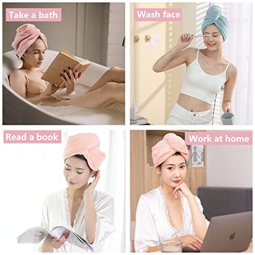 Aiuuee 2 Pack Microfiber Hair Towel Wrap With Button, Absorbent Soft Microfiber Towels For Hair, Anti Frizz Hair Drying Towel Wrap For Women Wet Hair Curly Long Hair (Pink + Blue) #TOP4