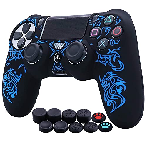 Funda de Piel de Silicona con impresión para PS4 / Slim/Pro Controller, HLRAO Funda de Silicona Suave Antideslizante para láser con Accesorios de Tapa de Agarre para el Pulgar x 10.