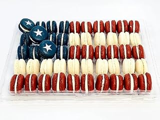 50 Pack Assorted French Macaron, The American Flag | Red, Navy Blue & White