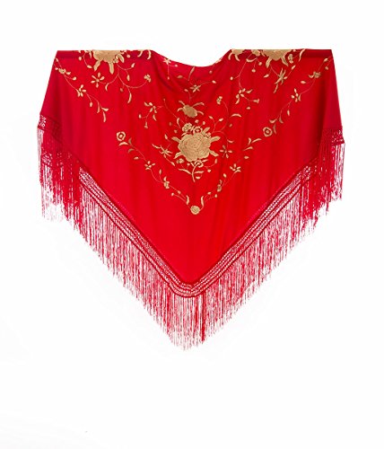 NAVA Mantón bordado flores tamaño mediano (Rojo/oro)