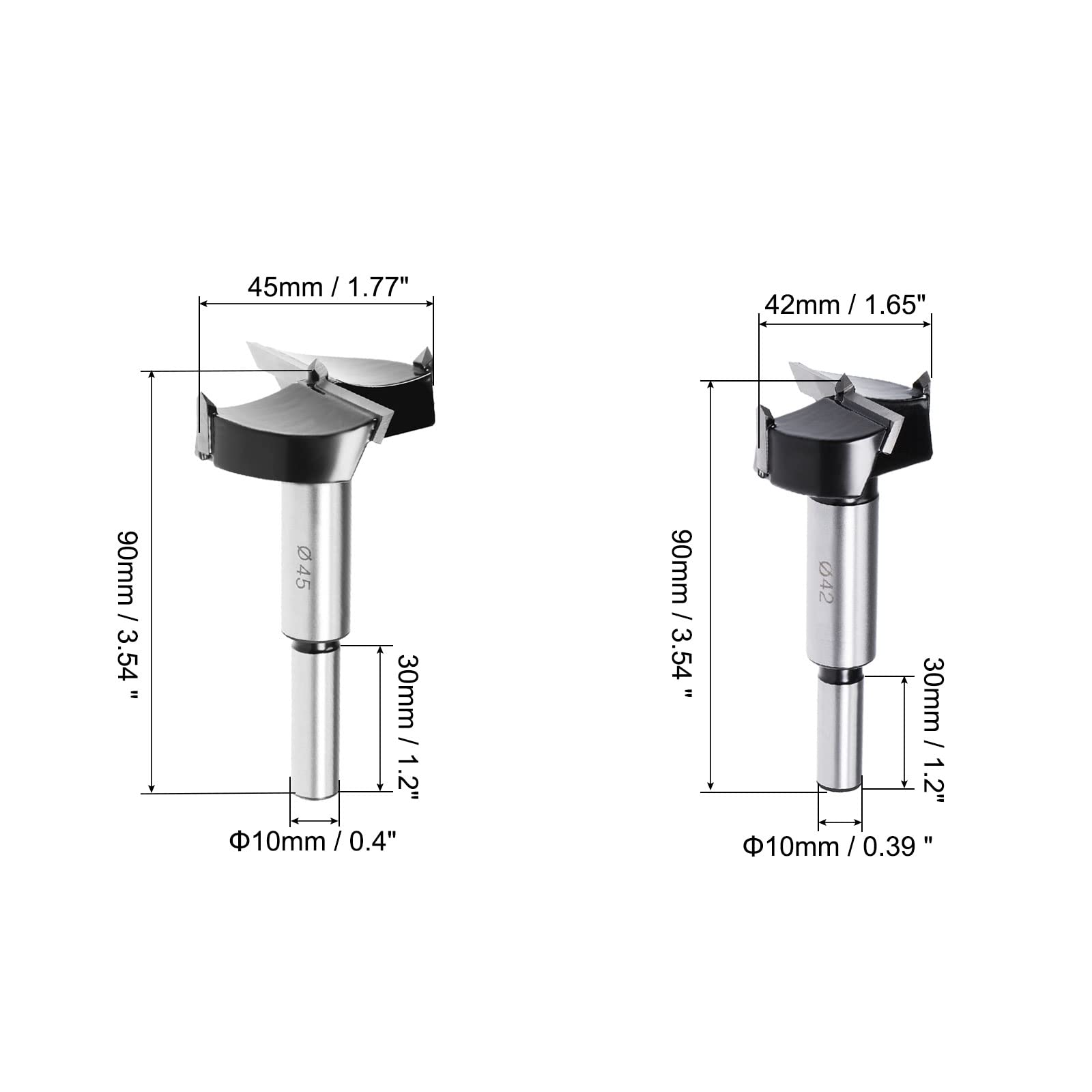 uxcell Forstner Drill Bits, 45mm & 42mm Tungsten Carbide Wood Hole Saw Auger Opener, Woodworking Hinge Hole Drilling Boring Bit Cutter