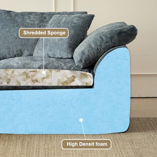 Image of Cloud Couch Sectional for Living Room, Modular L Shaped Boneless Sofa with Chaise, Compressed No Assembly Couch, Deep Seat Chenille Upholstered Convertible Sofa Bed (Blue)