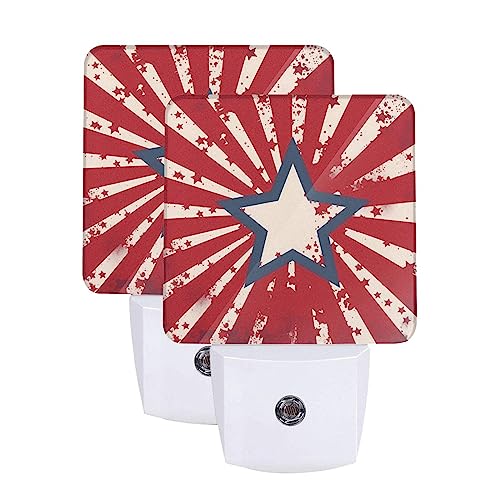Image of American Stars Night Light Set of 2, USA Flag Auto Sensor LED Dusk-to-Dawn Nightlights, Plug-in Sensor Lamp for Bedroom Bathroom Kitchen Hallway Stairs Decorative