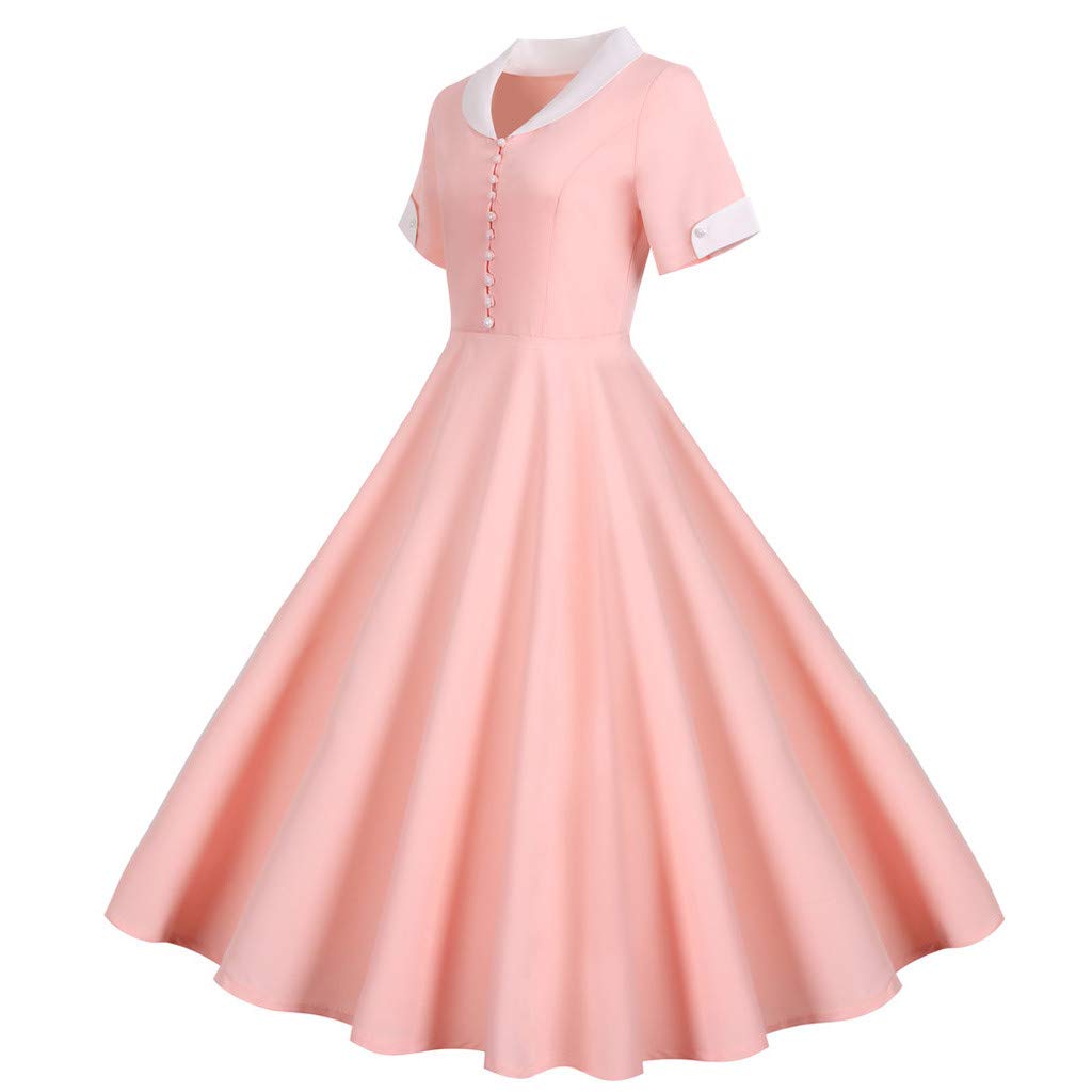 QWUVEDS Vestido retro de los años 50 para mujer, de manga corta, estilo vintage, para verano