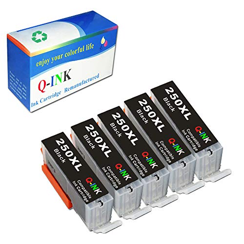 QINK 5 Large Black PGI-250 PGBK Compatible Ink Cartridges Replacement For Cannon PIXMA MG5420, PIXMA MG5450, PIXMA MG6320, PIXMA MG6350, PIXMA MX722, PIXMA MX922