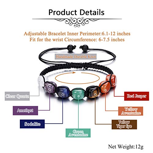 JOVIVI 7 Chakra Healing Crystal Bracelet Women Natural Gemstones Yoga Reiki Chakras Stone Beads Anxiety Braided Bracelet Adjustable Jewellery - Image 6