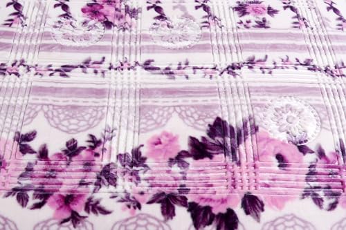 Image of Nestl 12 Lbs Velvet Fleece Blanket for Winter - 2 Ply Heavy & Warm Korean Style Bed Blanket - Reversible Printed Raschel King Size Blanket - Wrinkle & Fade Resistant - 87 x 94 Inches - Lavender