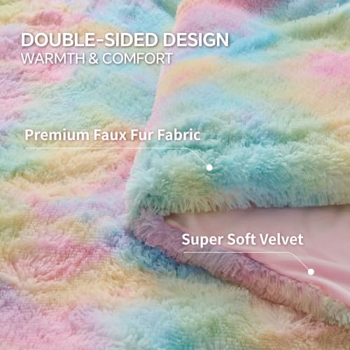 Image of BEDELITE Multi Pink Fluffy Comforter Set King, Fuzzy Faux Fur Comforter | Warm Fleece Shaggy Bedding for Winter, Soft & Cozy Plush Bed Set with 2 Pillowcases