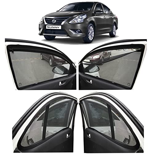 Image of Autofact Magnetic Car Sunshades Compatible with Nissan Sunny (Set of 4) - Easy Installation, UV Protection, Keeps Car Cool (Front 2 with Zippers for Easy Access, Rear 2 Without Zippers)