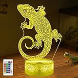 OkiyiD Leopard Gecko 3D Illusion Lamp - 16 Color Night Light with Remote, Gecko Reptile Tank Accessory Decor, Lizard Habitat Decor Gifts for Reptile Lovers Boys & Girls