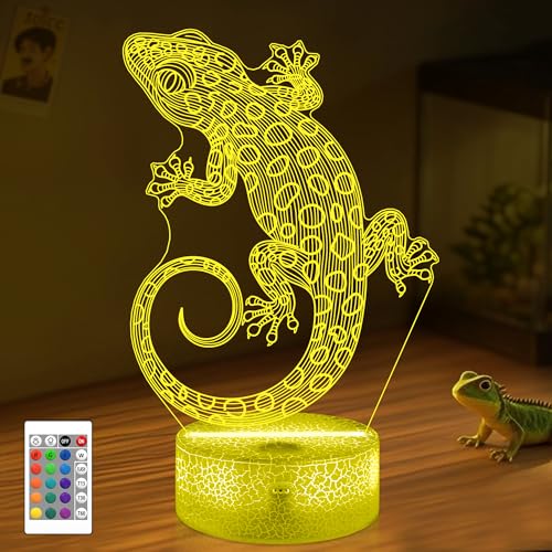 OkiyiD Leopard Gecko 3D Illusion Lamp - 16 Color Night Light with Remote, Gecko Reptile Tank Accessory Decor, Lizard Habitat Decor Gifts for Reptile Lovers Boys & Girls