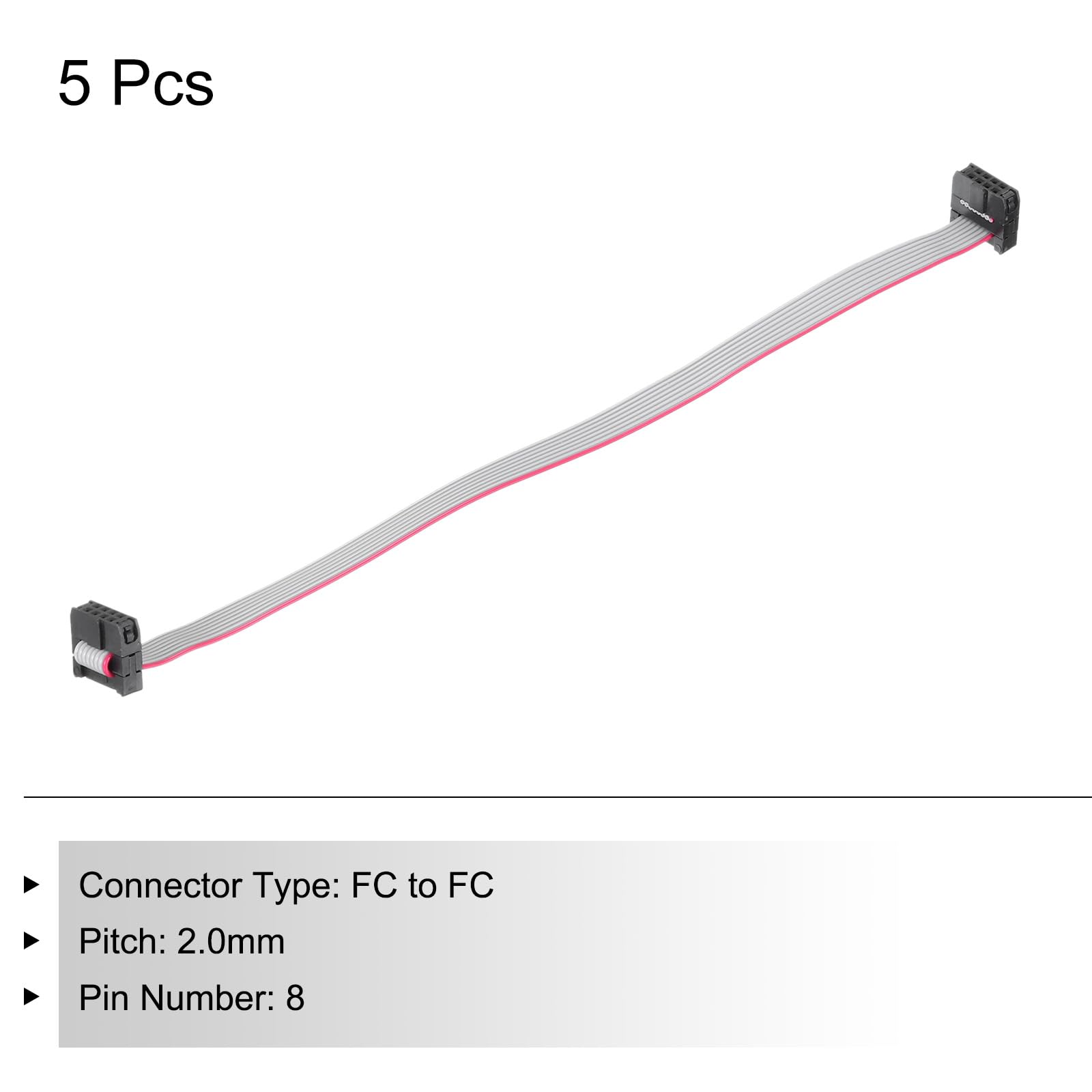 QUARKZMAN Cavo a Nastro Piatto Idc 8Pin, Passo 2.0mm, connettore Fc a Fc, Lunghezza 20cm, Filo Grigio per Computer, display Led, Dvd, confezione da 5 Pezzi