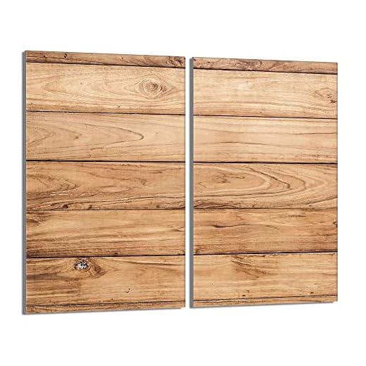 DarHaus Tabla de cortar decorativa de cristal templado y cubre vitro, Placa protectora de vitrocerámica 30 x 52 cm 2 piezas, para inducción, protección contra salpicaduras, decoración, MADERA
