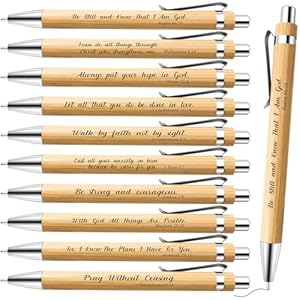 10 Pcs Bible Verse Pens Christian Gifts Bulk Bamboo Christian Pens 1 mm Inspirational Bible Quotes Ballpoint Pens Motivational Scripture Pens for Women Men Office School Religious Gifts (Classic, 10)