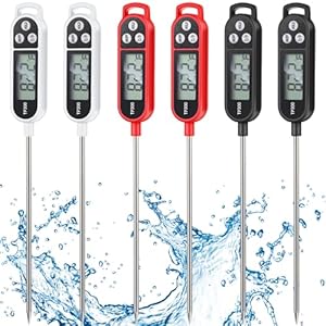 6 Pcs Instant Read Meat Thermometer with Long Probe 9.65 Inch Kitchen Cooking Food Candy Waterproof Digital Thermometer for BBQ Water Milk Yogurt Liquid Cooking(Black, White, Red)