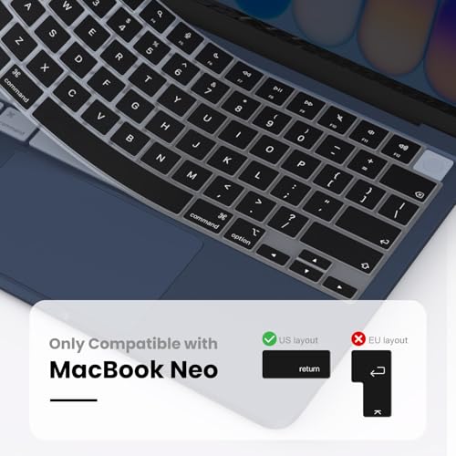 Image of Keyboard Cover Compatible with 2026 Apple MacBook Neo 13 inch A18 Pro chip A3404 with Touch ID, MacBook Neo 13 Keyboard Skin Protector - Black