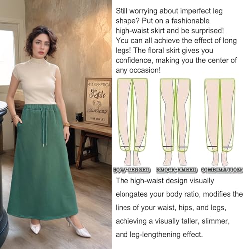 Women Fleece Lined Skirt Long Warm Fall Winter Skirts with Pockets and Drawstring,Elastic High Waisted A-Line Skirt4
