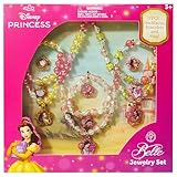 LUV HER Disney Princess Belle Girls Jewelry Set - Dress up 9 Piece Toy Jewelry Box Set with Bead Necklace, Bracelet and Ring - Play Accessories - Ages 3+