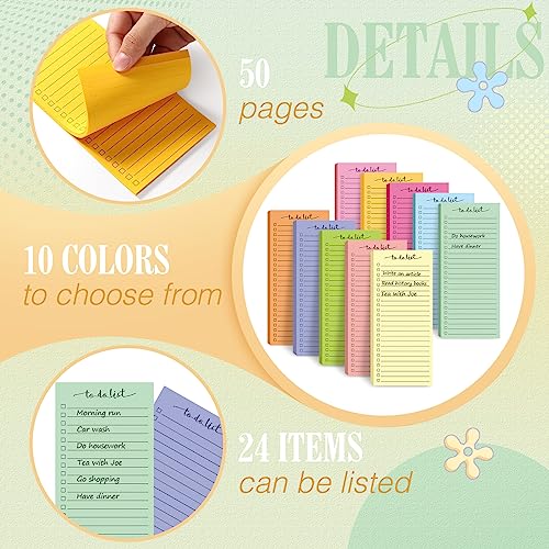 Image of Censen 10 Pack 500 Sheets to Do List Notes Daily Checklist Notepad with 50 Sheets Undated Memo Pad Color Block Shopping List Weekly Plan Notepad Organizer Planners(Bright Color,Lined) | Note Book 500 Sheets Colorful Memo Pad Office School Supplies Planner Shopping Weekly Plan Task Organizer Tear-off Design