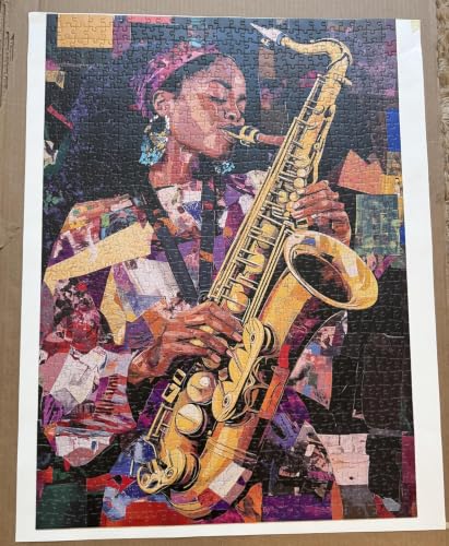 Rock and Roll Woman Rompecabezas de 1000 Piezas para Adultos con Pintura de Mujer Negra Tocando Saxofón miniatura 5