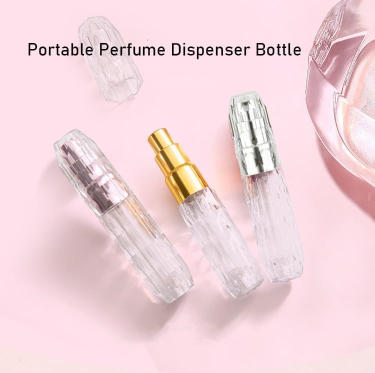 RZJZGZ 5ML Perfume Bottles Travel Sprayer 2Count Refillable Rhombic Perfume Dispenser Bottles, Portable travel bottle for Travel Trip Business (Pink+Silver)4