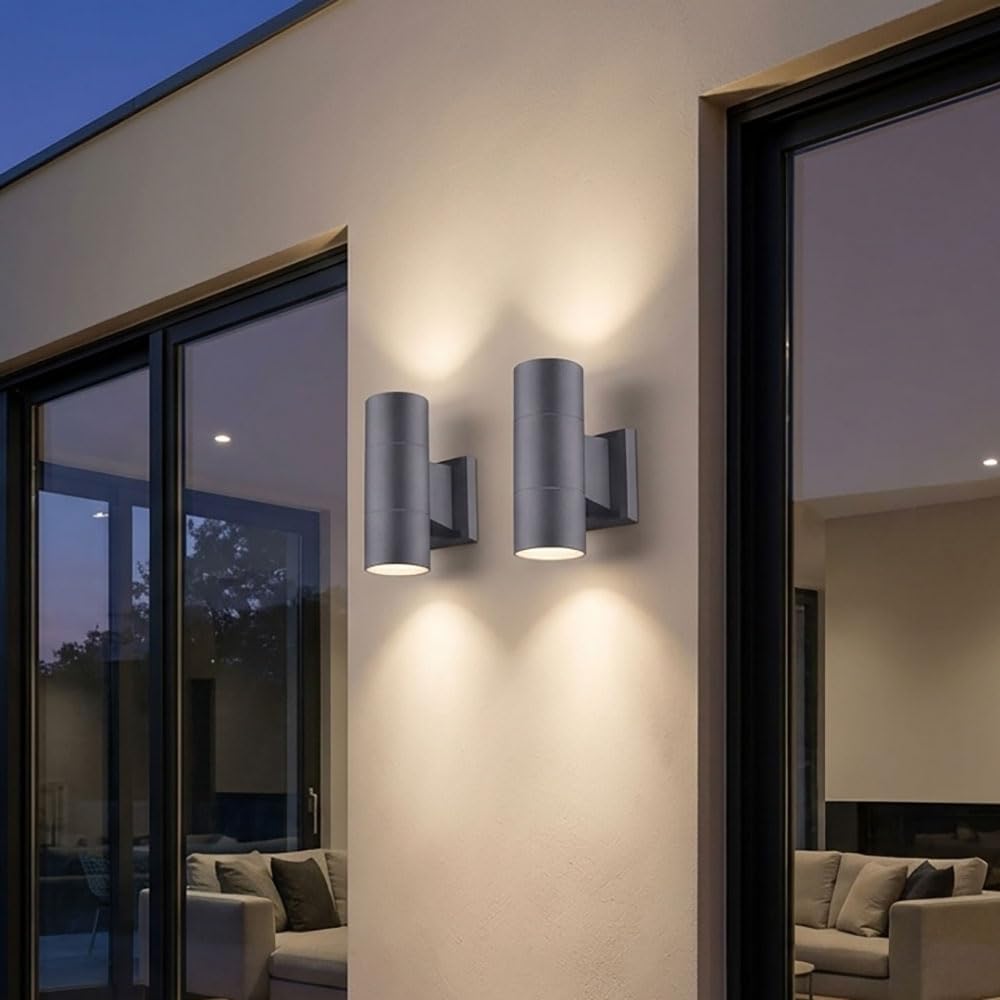 2x Wandleuchte Wandlampe Außenleuchte Gartenleuchte Up Down Anthrazit Glas IP44