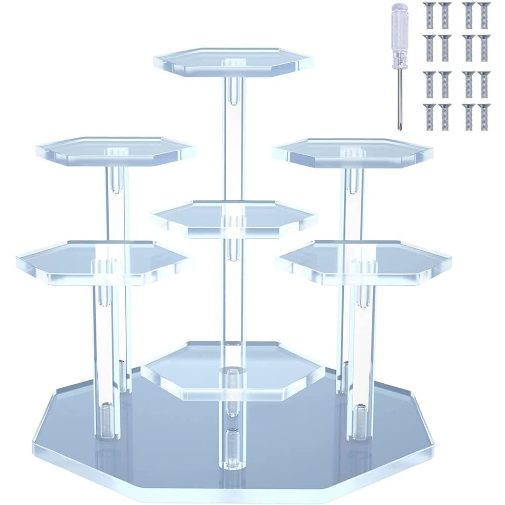 Acrylic Display Stand, 5 Levels Stand for Figurines, Nail Polish, Doll, Cosmetics (Transparent (Octagon)